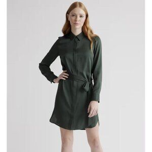 Quince Silk Shirt Dress Olive Green Christmas Holiday Classic Washable Stretch M